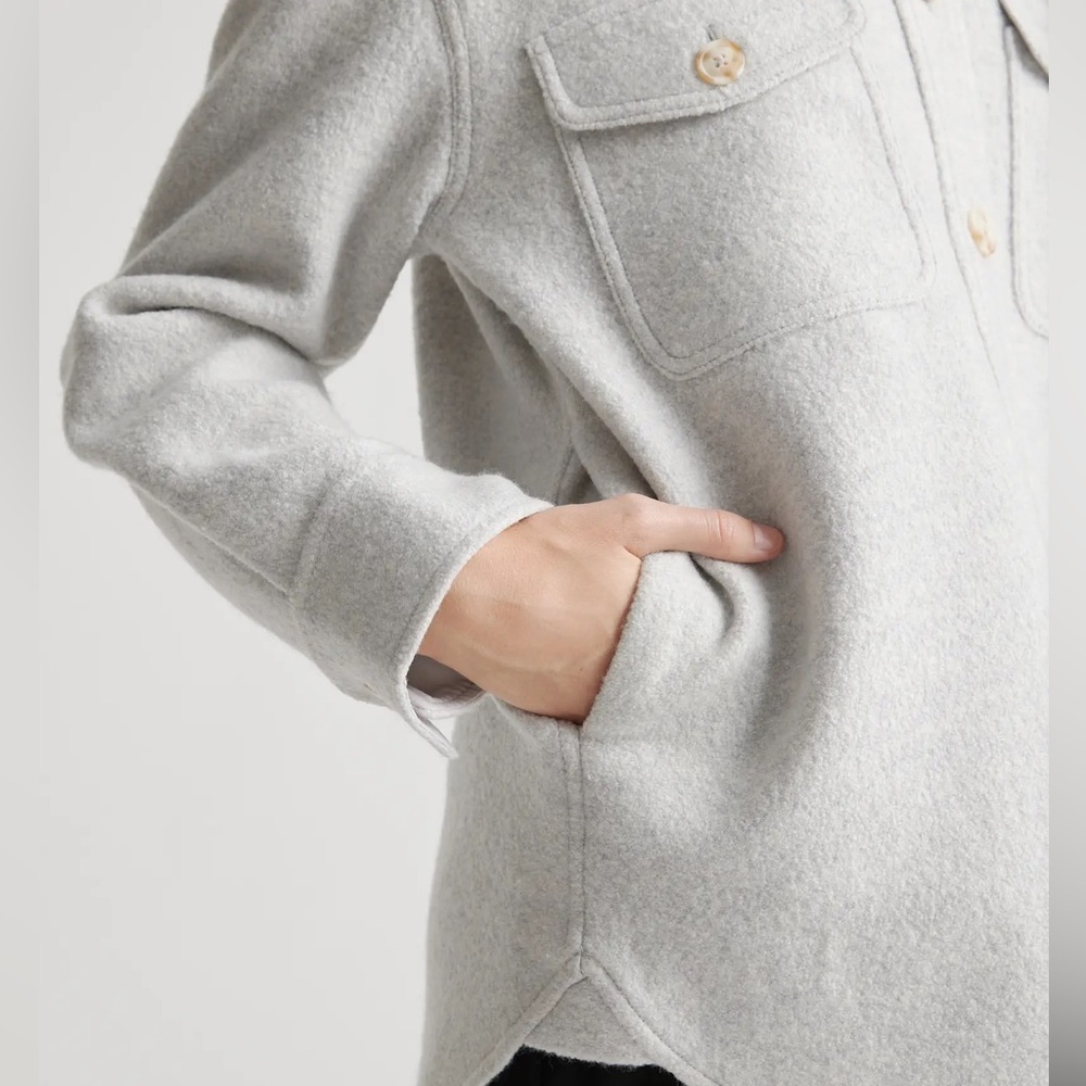 Quince 100% Merino Wool Shirt Jacket Shacket Light Gray Heather Size Small EUC - Picture 6 of 12